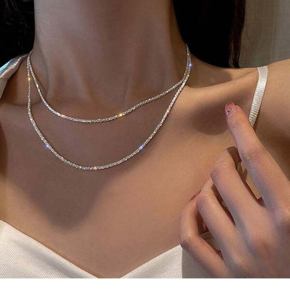 Cute Sterling Silver Double Layer Necklace